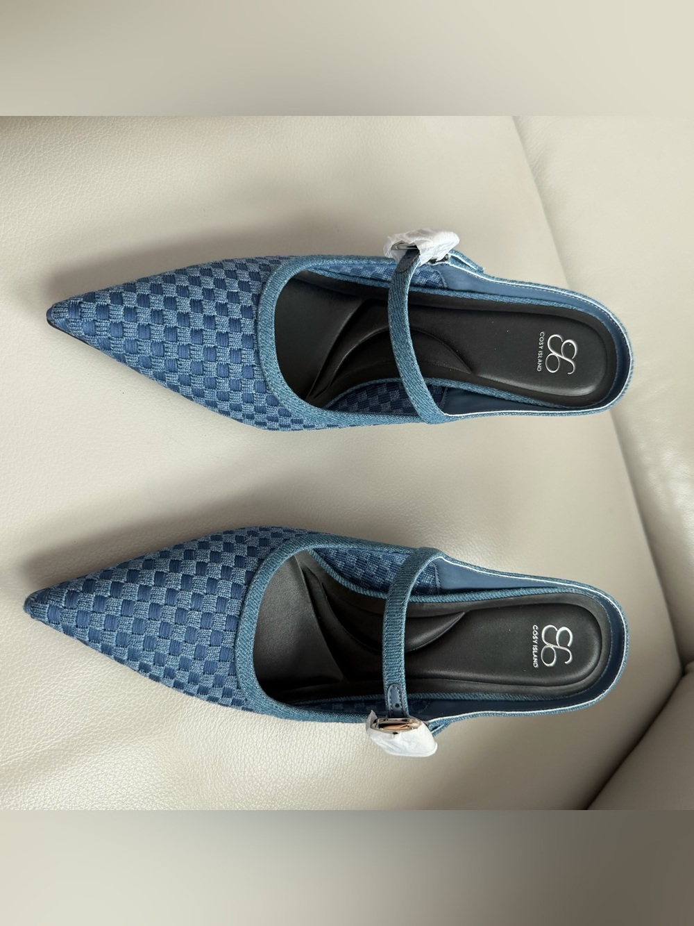 Cosy Island Pointed Blue Woven Mary Jane Heels with Buckle NIB